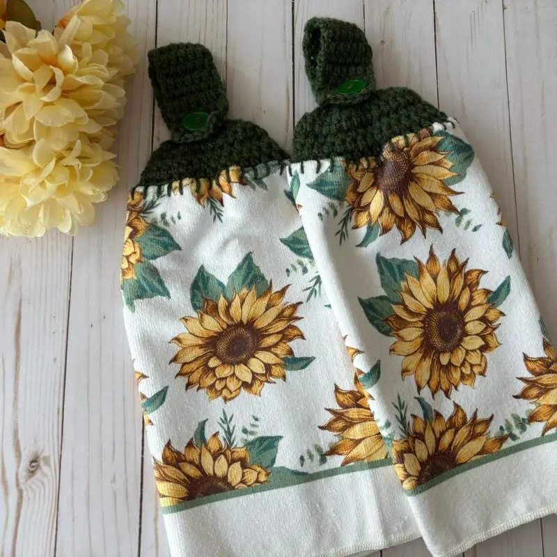Crochet Sunflower Print Cleaning Cloths, Yarn-Made Home Care Supplies, Ideal for Kitchen Use and Gifting