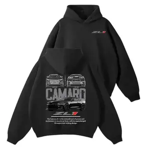 Camaro ZL1 Hoodie, Sweatshirt, T-shirt - 2Sides Muscle Car Sweatshirt for Men & Women, Black Supercharged V8 Apparel, Modern Streetwear, Car Lover Gift, Racing Pullover, Menwear Outfit Daily