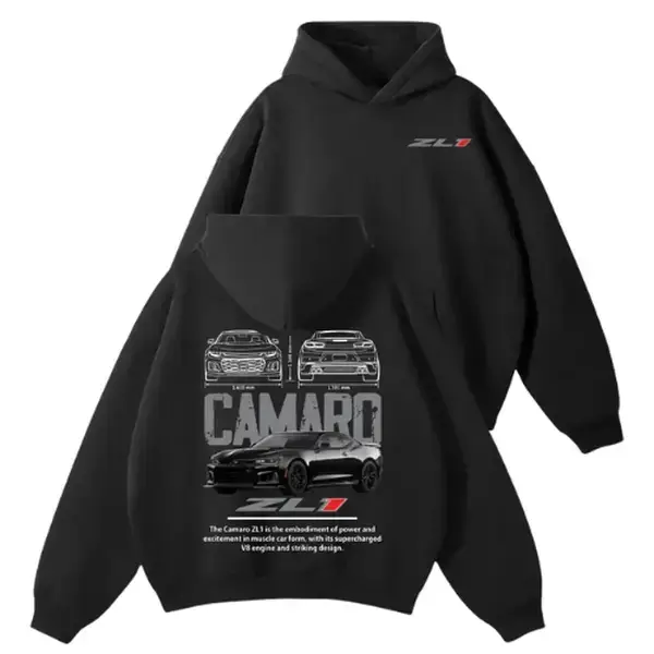 Camaro ZL1 Hoodie, Sweatshirt, T-shirt - 2Sides Muscle Car Sweatshirt for Men & Women, Black Supercharged V8 Apparel, Modern Streetwear, Car Lover Gift, Racing Pullover, Menwear Outfit Daily