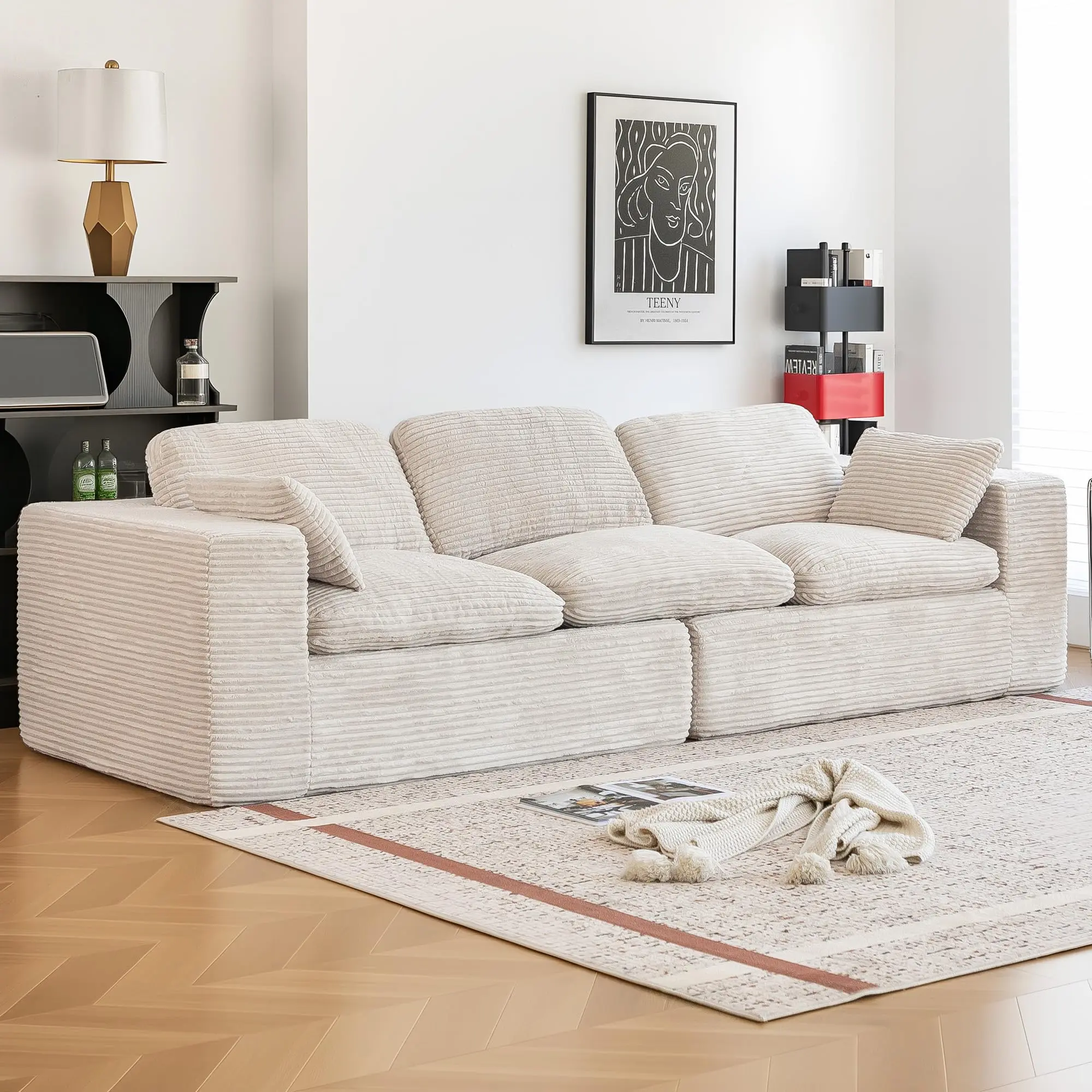 YODOLLA 110" Oversized Sofa for Living Room, Cloud Boneless Couch with Fluffy Seat Cushions, 3 Seater Upholstered Floor Sofa, No Assembly Required