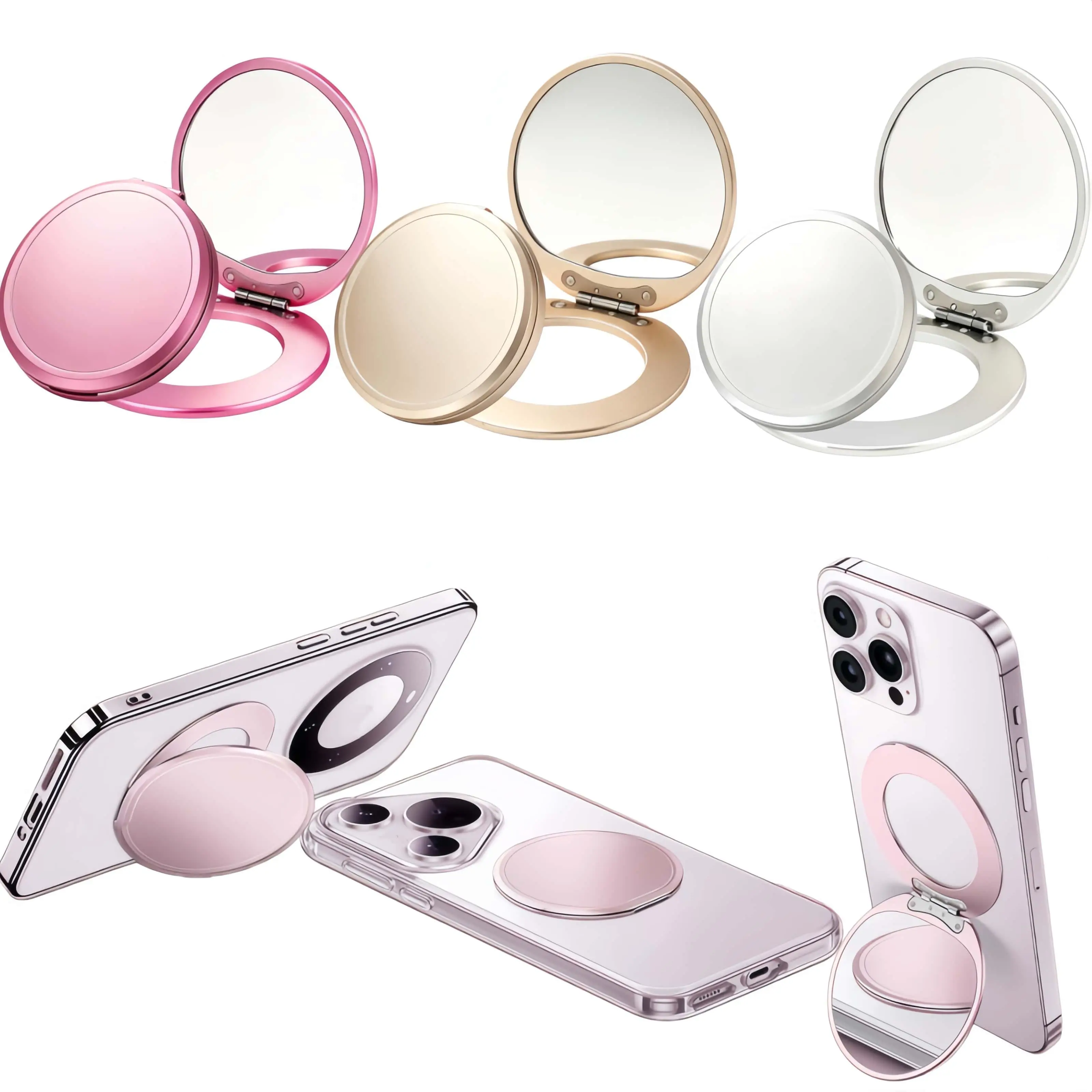 2-in-1 Magnetic Makeup Mirror Phone Stand Portable Phone Mirror with Stand - Compact & Lightweight Design for Easy Access - Perfect for On-the-Go Use - Available in Multiple Colors-MM