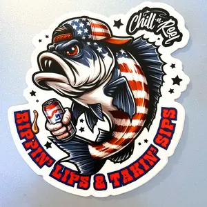 Rippin' Lips & Takin' Sips Redneck Fish Vinyl Sticker (Chill-N-Reel not included) Decor Decorative