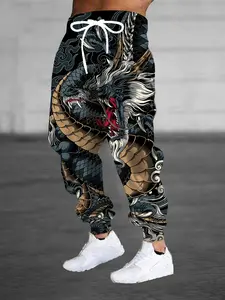 Fashion Design Men's 3D China Dragon Print Sports Trousers Drawstring and Pocket Fashion Trousers Casual Jogging Pants