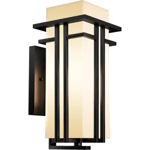 Outdoor Wall Light Fixtures, Exterior Waterproof Lanterns, Porch Sconces Wall Mounted Lighting with Modern Frosted Glass, Black Aluminum Wall Lamps for Patio Front Door Entryway, (Type_A 12.2''H)