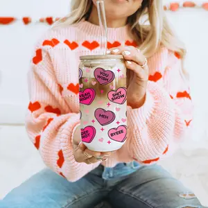 Candy Hearts with Sarcasm | Anti-Valentines Day Gifts, Funny Candy Heart Sayings | 20oz Glass Cup with Bamboo Lid, Straw & Borosilicate Glass Tumbler