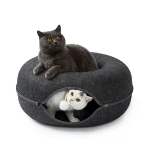 Peekaboo Cat Cave for Multiple & Large Cats Up to 10-30 Lbs Scratch Detachable Washable Tunnel Bed Comfy Donut Cat Cave Kitten Condo Kitten Tower