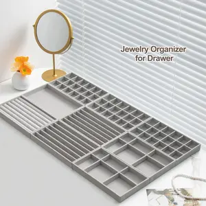 9 Pieces Jewelry Organizer for Drawer Velvet Jewelry Trays, Jewelry Trays for Drawers Easy To Store Your Jewelry Storage Display Tray for Earring Necklace Rings Bracelet