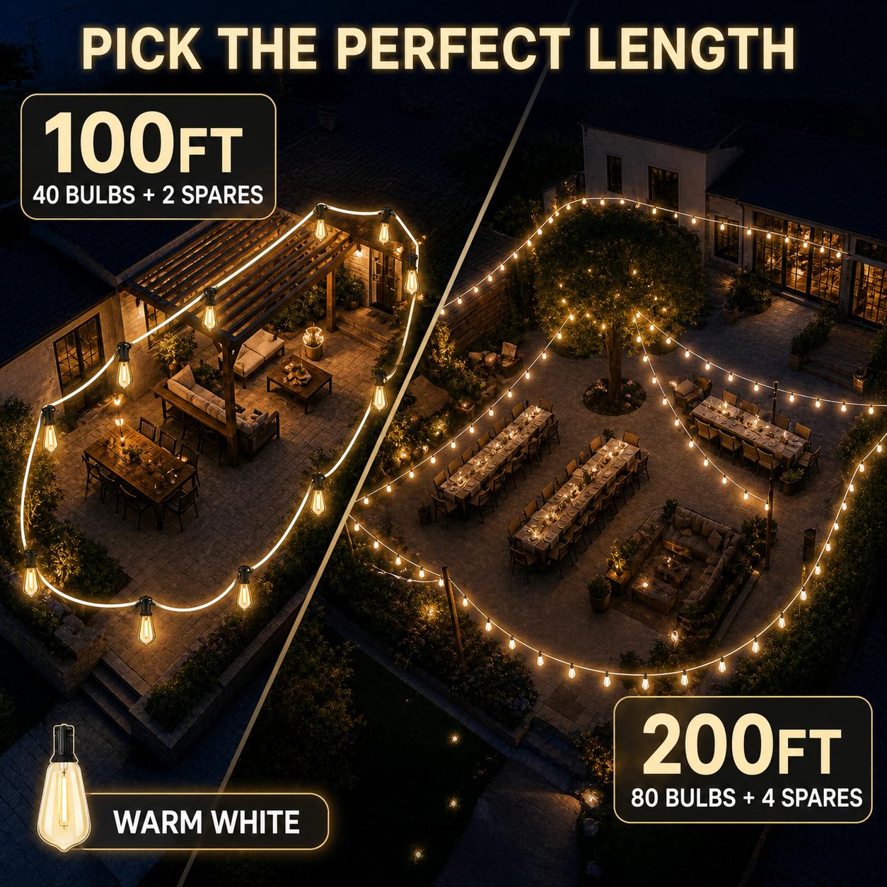 ECHOSARI 200ft Length ST38 Outdoor String Lights, Dusk-to-Dawn Sensor & Timer Control, Warm White Plug-In, IP65 Shatter-Resistant Plastic Bulbs, Backyard Lighting for Patio, Home Decor