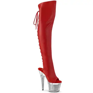 Women's Platform Boot - 7 in Heel SPECTATOR-3019 Red PU-Silver Chrome Women's Footwear Shoe