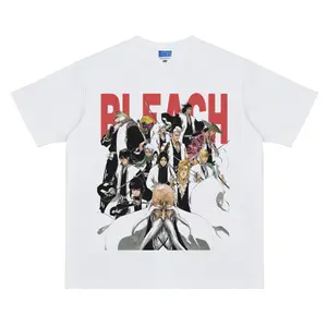 Bleach "Gotei 13" Vintage Oversized Tee Anime T-shirt 100% Cotton Original Design Men's Top for Fans Menswear Tshirt Streetwear Tropical Crewneck Casual Shortsleeve