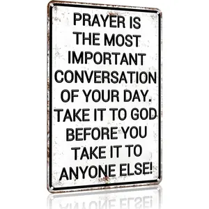 Christian God Gifts for Men Women Prayer Is The Most Important Conversation of Your Day Vintage Tin Sign Religious Metal Wall Art for Home Church Prayer Room Office Chapel Decor 8x12 Inch