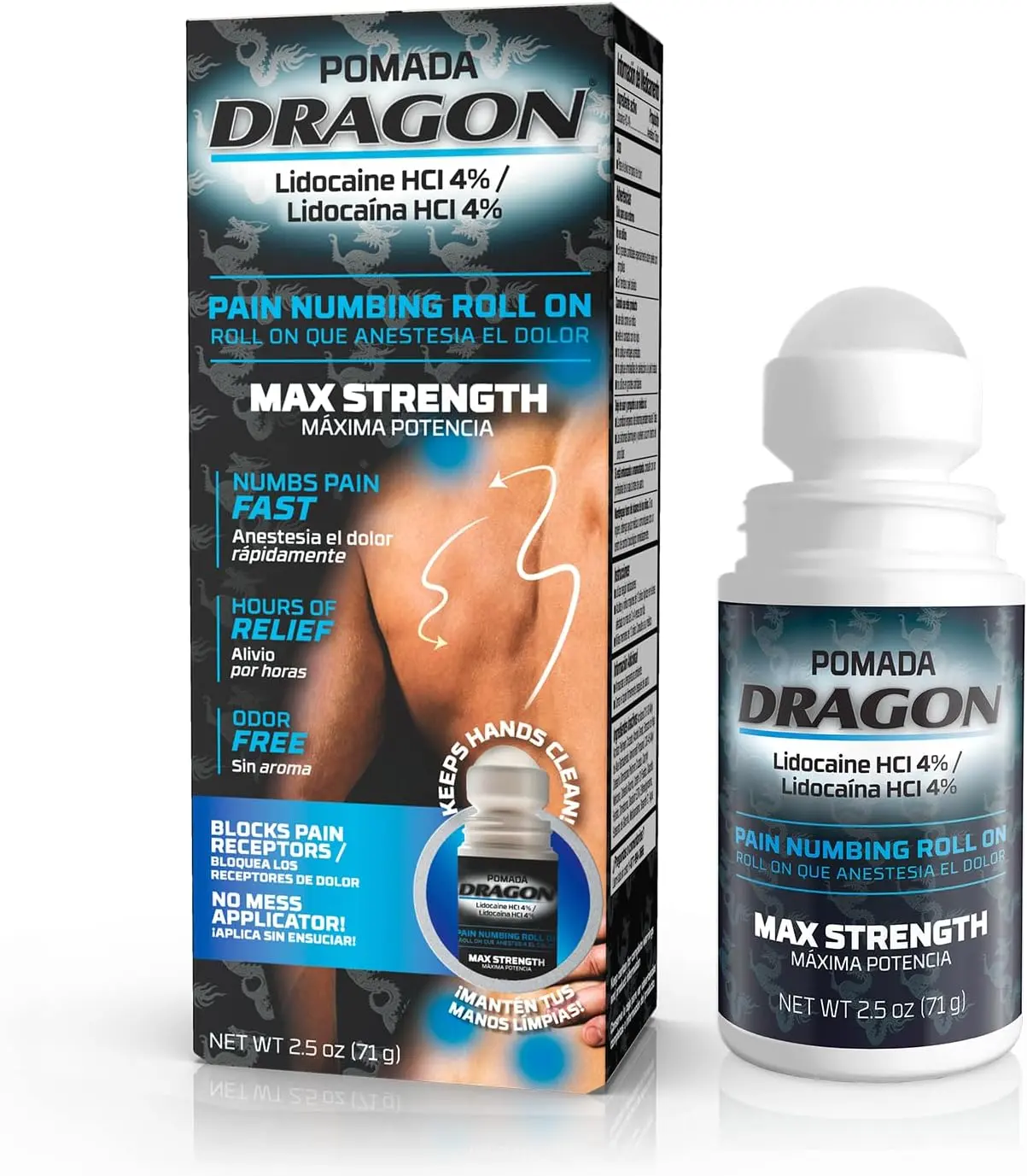 Dragon Lidocaine Roll On Maximum Strength, Single Pack, Numbing Cream for Pain Relief, Foot, Heel, Muscle, Nerve, Lidocaine Pain Relief, No Mess, Roll On Lidocaine for Joints, 2.5 oz