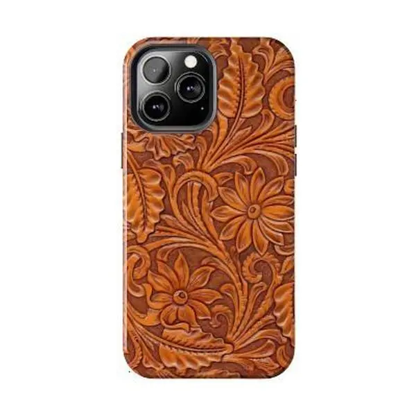 Tooled Brown Leather iPhone Case , iPhone 17 16 15 14 13 12 11 X 8 7 Pro Max/Pro/Mini, SAMSUNG GALAXY 21 S22 S23 S24 25 26 ULTRA PLUS Shockproof Anti-Drop Protective Cases