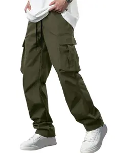 Men's Casual Cargo Pants Workout Joggers Stretch Sweatpants Hiking Drawstring Tactical Pants with Multi Pockets for Outdoor Travel