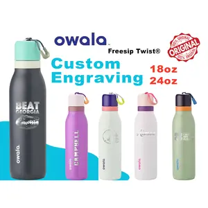 Owala Freesip 16oz Personalized Stainless Steel Water Bottle with Laser Engraving Customization & Reusable Straw for Sports - BPA-Free Vacuum Insulated Leak-Resistant 24-Hour Cold Retention