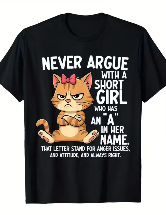 [Angry Cartoon Tee] Angry Cartoon Cat Graphic Tee with Bold Text Uniq~hus~pen in New Tab