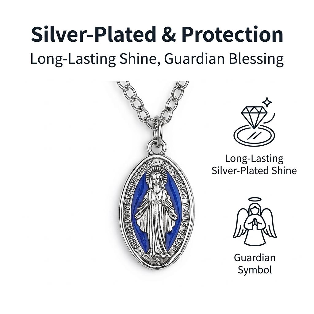 Virgin Mary Necklace Blue Enamel Craft Pendant Necklace