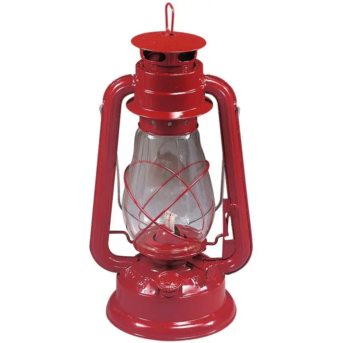 12 in. Red Outdoor Camping Kerosene Lantern with Metal Frame, Windproof, Adjustable Cotton Wick, Wire Cage, 240mL Capacity, Suitable for Outdoors, Hurricanes, Indoors