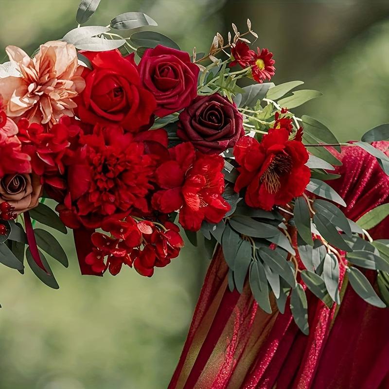 High-End New Door Three-Piece Set, Floral Archway Decor, Realistic Flower Wedding Decoration, Factory-Archived Marriage Gate