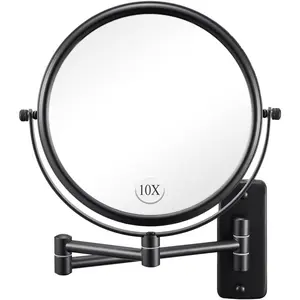 Wall Mounted Makeup Mirror - 1X/10X Magnifying Mirror for Wall, 8 Inch Double Sided 360? Swivel Extendable Bathroom Mirror for Shaving, Black