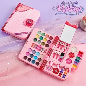 Kids Makeup Kit for Girls, Washable Real Makeup Toy Set with Mirror, Eyeshadow Lip Gloss Blush Nail Polish, Portable Foldable Beauty Case, Ideal Birthday Christmas Easter Gift for Little Girls Pretend Play