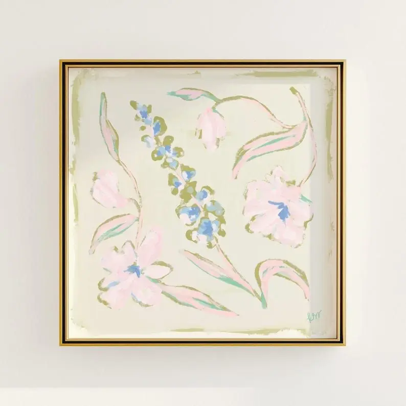 [40% OFF] [UNFRAMED]    Pink & Blue Floral Botanical Print, Grandmillennial Wall Decor, Modern Southern Poster, Vintage Inspired Flower Art