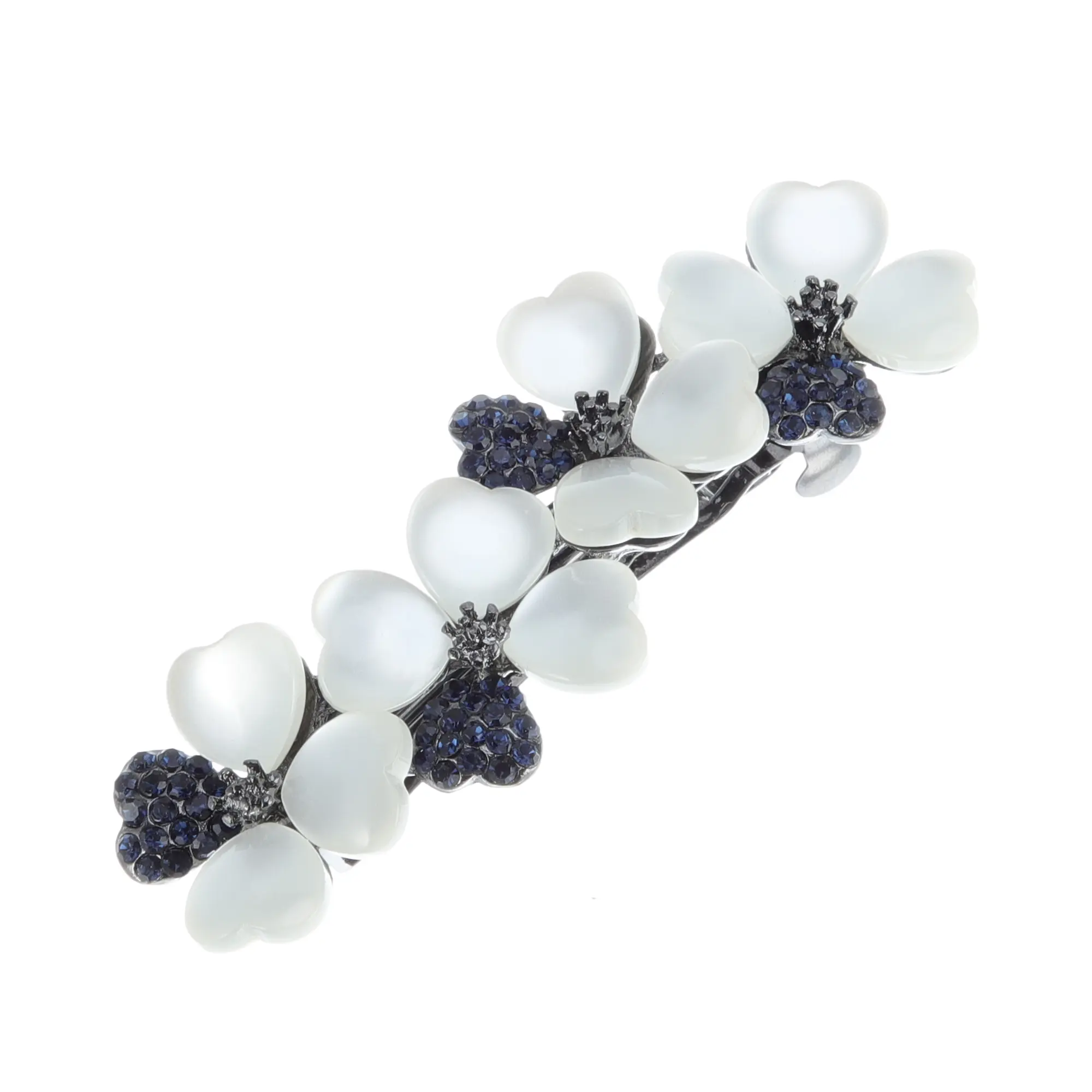 Unique Bargains Freesia Flower French Barrette Hair Clips for Home Dark Blue White 1 Pc