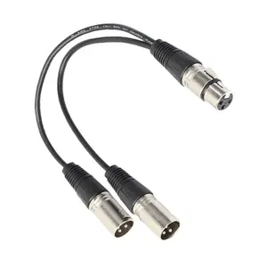 3pin XLR Female jack to dual 2 Male plug Y Splitter cable adaptor 1 ft cord Cable