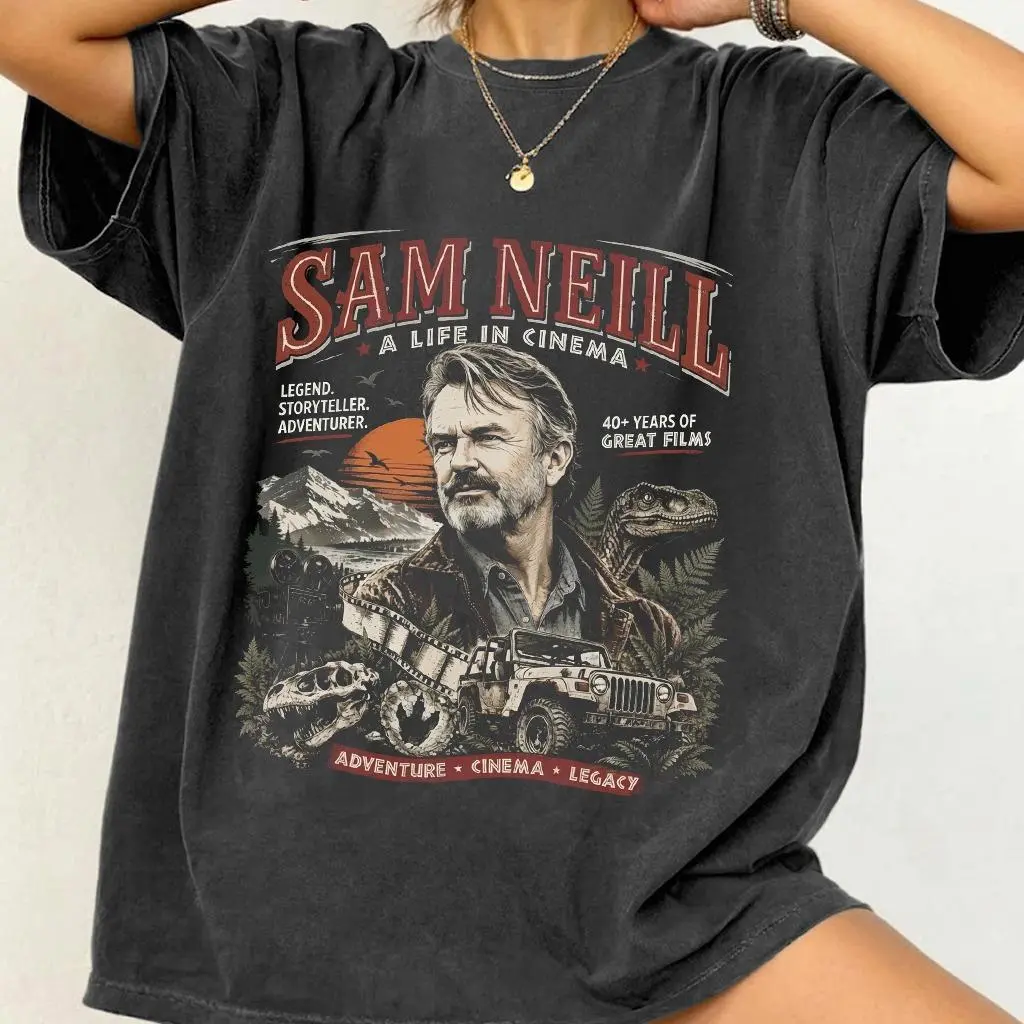 Sam Neill Jurassic Park Alan Grant T-Shirt Vintage 90s Graphic Tee, In Loving Memory Tribute Shirt, Retro Movie Fan Gift Apparel