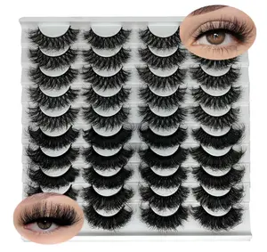 Mink Lashes Pack 20 Pairs Strip Dramatic Lashes Fluffy 18/20mm Long Cat Eye Faux Mink Lashes Wispy Volume False Eyelashes Multipack