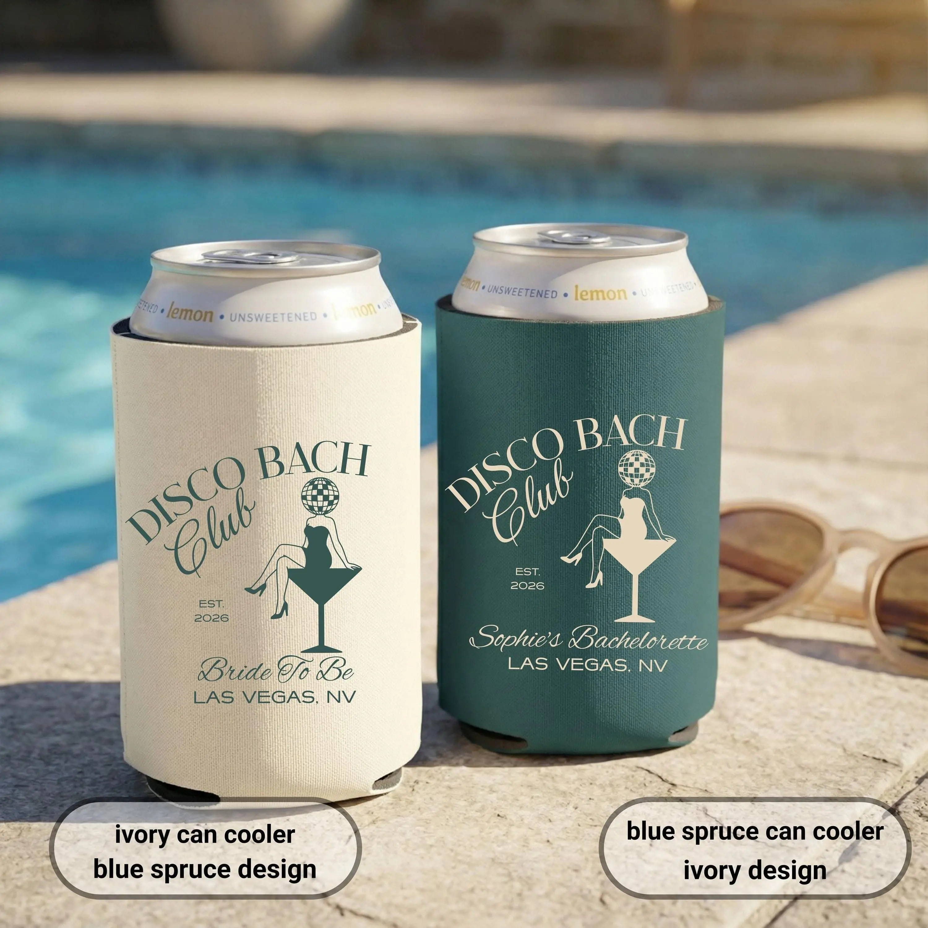 Personalized Disco Bach Can Cooler, Bachelorette Can Cooler, Bride To Be Drink Sleeve, Las Vegas Bach Favors, Custom Bach Party Koozie
