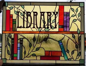 Stained Glass Window Panel - W-24 Distinguished Library Books and Vines