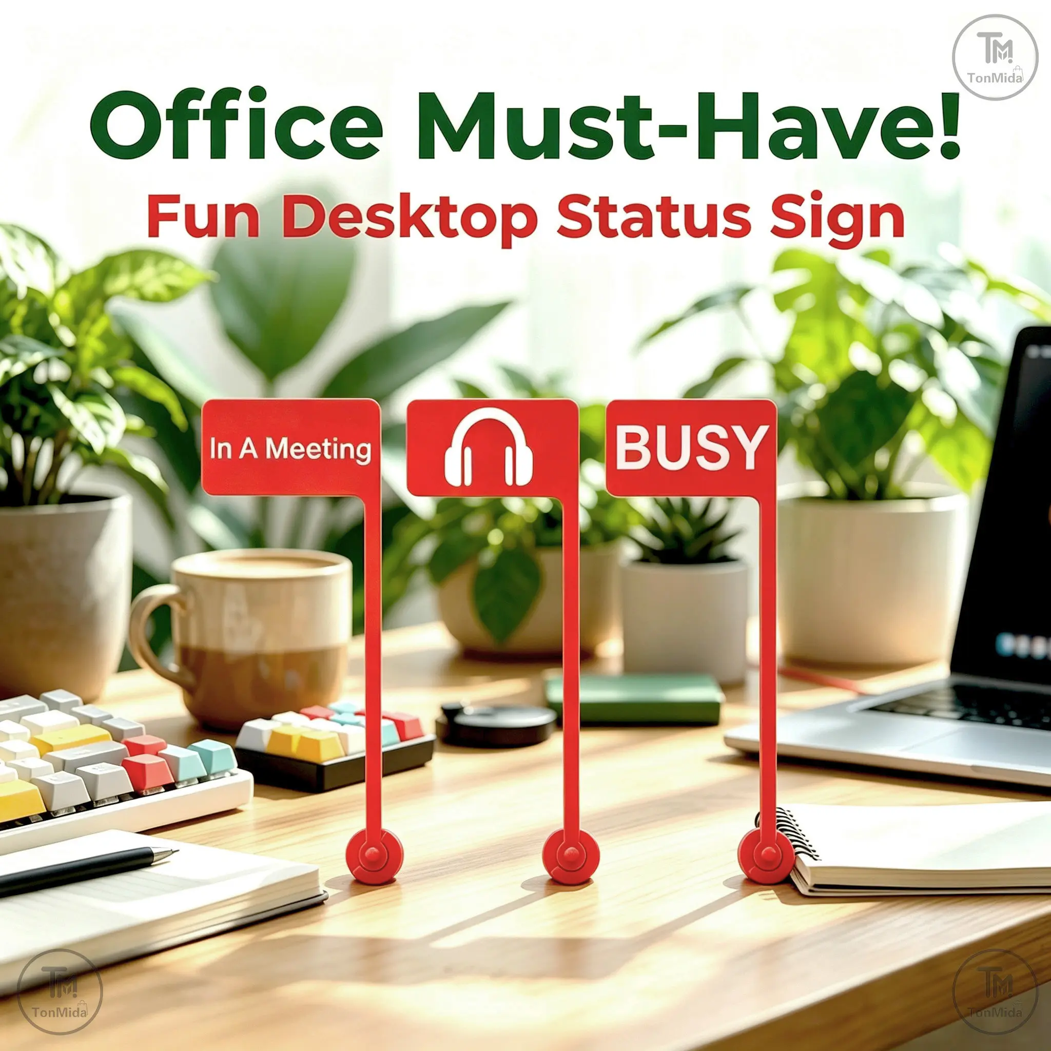 Lightweight Monitor Status Signage - In Meeting, Busy, Do Not Disturb Desktop Decorative Plaque Sign, Rotating Office Indicator with Strong Adhesive for Home Office Decoration, Business