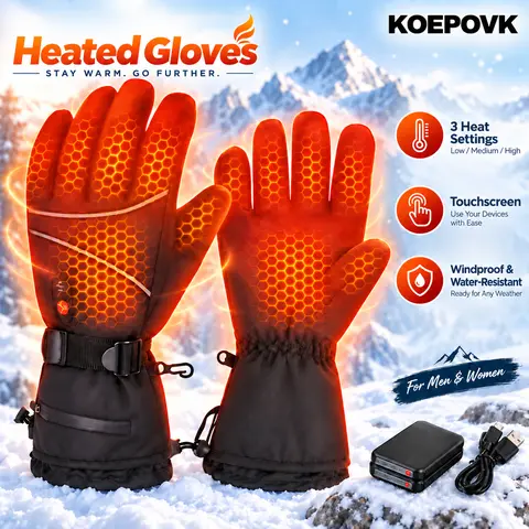 Adjustable Warm + Connected Rechargeable Heated Gloves for Men & Women, 7.4V 3000mAh Batteries, 3 Heat Settings, Touch Screen, Windproof Water-Resistant, 4h Long Wear Everyday Gloves for Cold Weather Outdoor Use