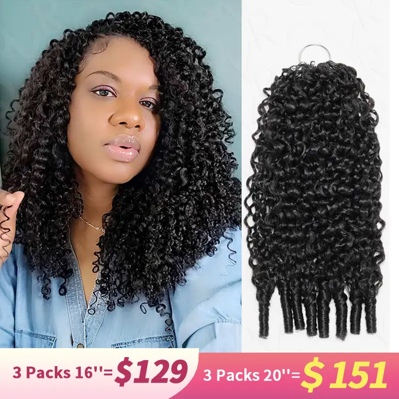 QVR Curly Bundles - Pure Human Hair Crochet Braids Extensions for Women, Machine-Made Natural Black Twist Pieces, 14-24 Inches