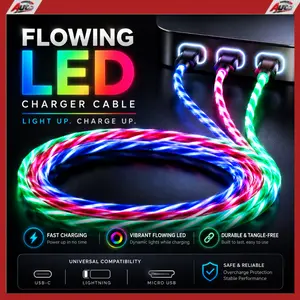 2-Pack 6ft LED Fast-Charge USB-C to USB-A Charging Cables - Colorful Light-Up Connector Cords for Smartphone, Cellphone & Electronic Devices, Sync & Charger Compatible