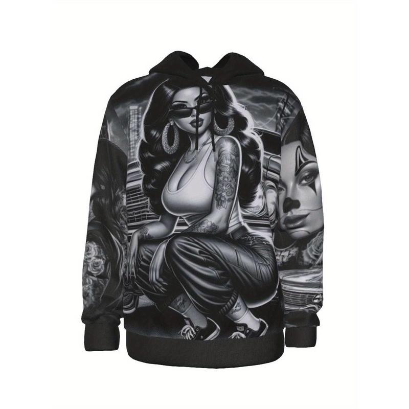 Men'S 3D Chicano Style Hoodie Smile Now Cry Later - Black & White Full-Body Graphic Print Fleece Pullover with Pockets, Drawstring Hood, Round Neck |   Machine Washable, All-Day Comfort for Streetwear, Casual, Work & Outdoor |   Autumn/Winter Warmth |   U