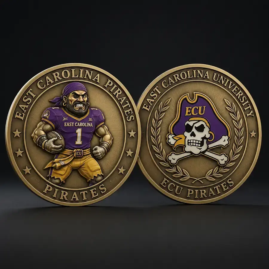 East Carolina Pirates challenge coin East Carolina University ECU Pirates Purple and Gold college football fan collectible coin gear