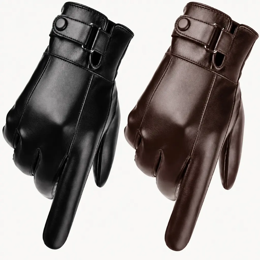 Women's Winter PU Leather Gloves, Touch Screen Compatible, Fleece Lined Windproof Waterproof Gloves, Adjustable Wrist Strap Thermal Hand Protection Gloves for Cycling, Skiing, Mountaineering & Daily Outdoor Activities