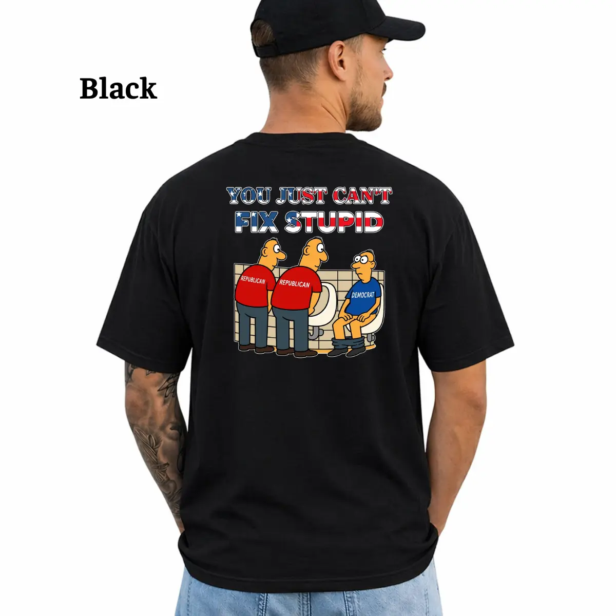 Men's Political Humor T-Shirt - "You Just Can't Fix Stupid" Funny Republican Conservative Graphic Tee - Soft Cotton Short Sleeve Shirt - Gift for Men, Short Sleeve Printed Graphic Shirt, Daily Casual Cotton Menswear