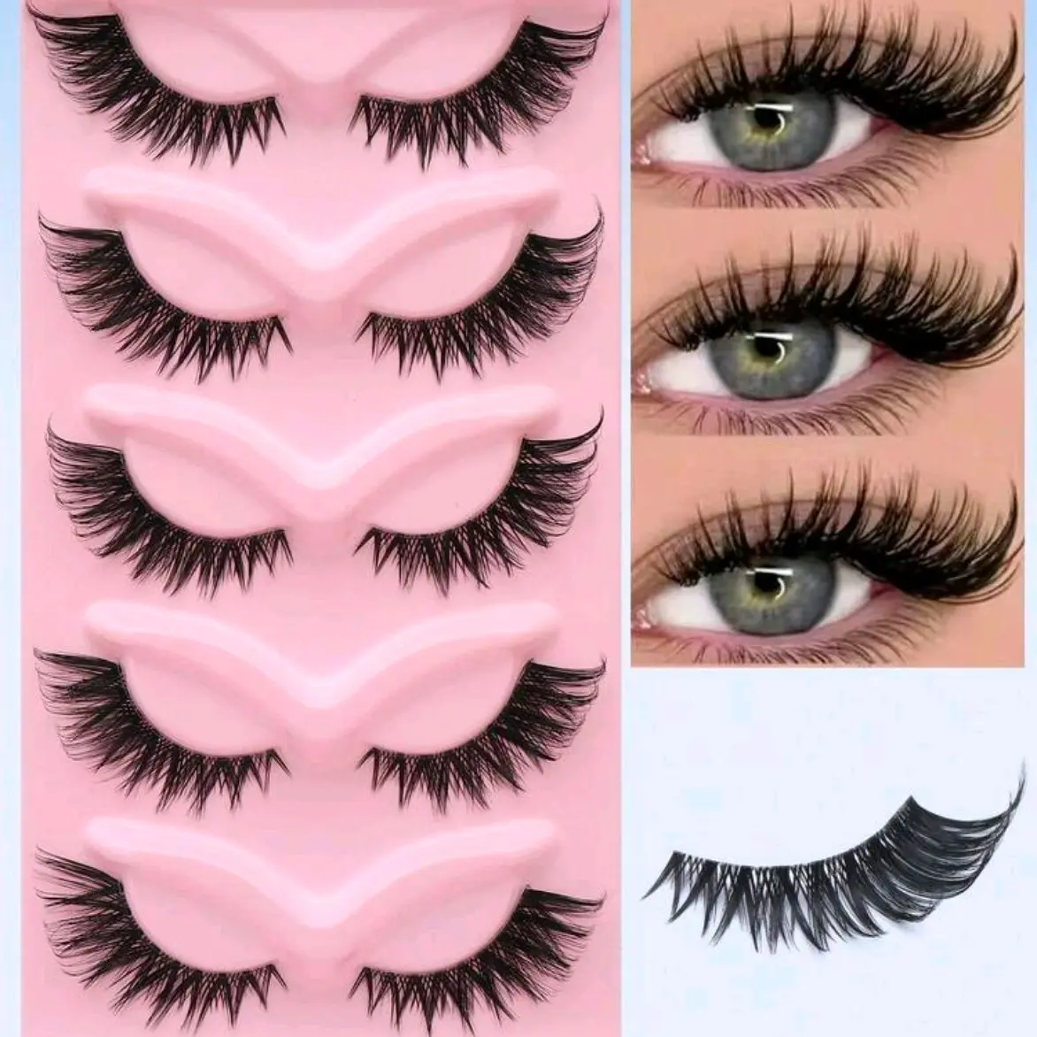 5 Pairs High Quality Eyelashes, Cat Eye Eyelashes Clear Band False Eyelashes Natural Fox Eye Lashes Lightweight Faux Mink Lashes Full Strip Lashes Reusable Lashes For Daily, Date, Travel, Party
