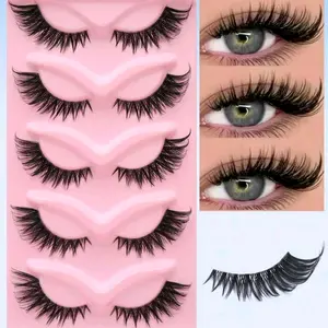 5 Pairs Cat Eye Eyelashes Clear Band False Eyelashes Natural Fox Eye Lashes Lightweight Faux Mink Lashes Natural Look Fake Lash Extension Makeup Full Strip Lashes Resuable Lashes For Daily, Date, Travel, Party Eyelashes Reusable Lashes