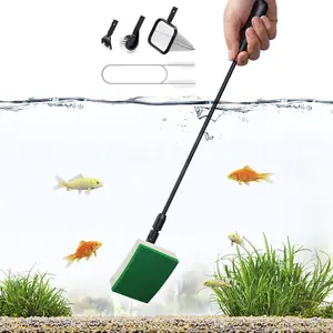 Seaoura Aquarium Algae Scraper Small Fish Tank Cleaner for Glass Algae Remover 5 in 1 Aquariums Cleaning kit with Seaweed Scraper Flat Sponge Fish Net Clean Brush Tube Brush for Freshwater Nano Tanks Handheld Spa Skimmer with Fine Mesh aquascapetools