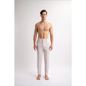 Men's Silk Cotton Blend Trouser, champagne