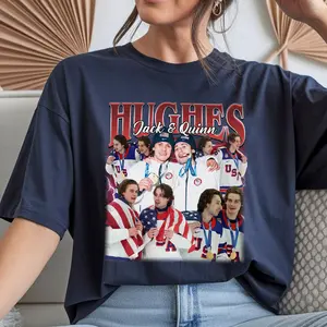 Jack Hughes & Quinn Hughes Ice Hockey Vintage T-Shirt Gift for Women and Man Hughes Brothers Shirt Unisex Tee Sport Sweatshirt