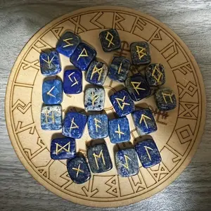 Lapis Lazuli Rune Set Elder Futhrak Rune Set Mystical Crafts comes with black velvet bag and rune cards