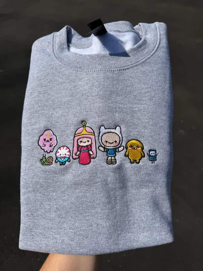 Vintage Adventure Time Inspired Embroidered Crewneck, Cute Cartoon Sweatshirt, Fan Gift Idea