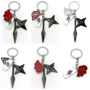1PC Naruto Anime Peripheral Keychain, Akatsuki Cloud Leaf Symbol Alloy Pendant, Metal Key Ring Circle, Collectible Accessory