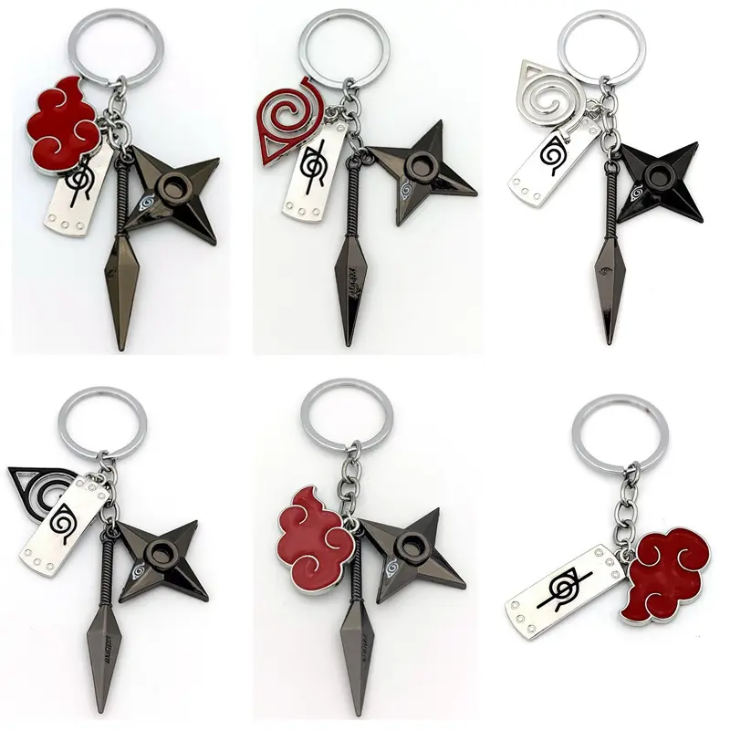 1PC Naruto Anime & Manga Konoha Akatsuki Red Cloud Leaf Emblem Portable Alloy Pendant Metal Keychain, Durable Lightweight Collectible Fan Accessory for Anime Enthusiasts, Keychains