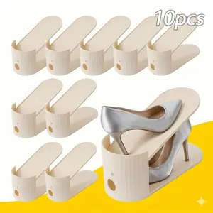 2026 (10-piece set) Adjustable Height Shoe Slots Organizer, Plastic shoe shelf, Space Saving Double Deck Shoe Stacker for Closet Stacking, Non-Slip Cream White Home Organization for Small Spaces and Apartments Suitable for high heels, sneakers